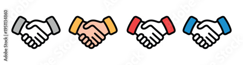 Partnership icon, handshake vector collection, symbols of cooperation, business deals, and joint ventures