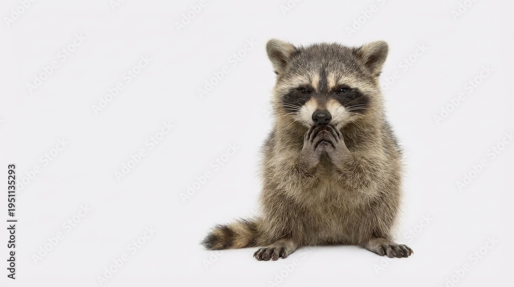 Fototapeta premium Cute raccoon sitting alone outside.