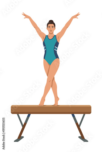 A woman gymnast practising on the beam