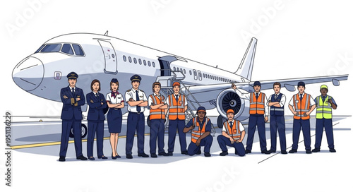 Airline Crew Team Stand Together.