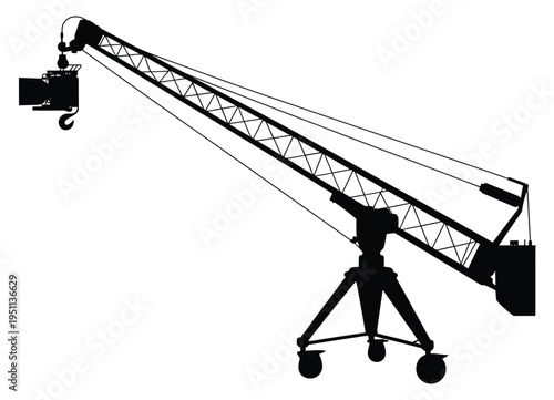 Black and white of a camera mounted on a tripod equipment studio lighting