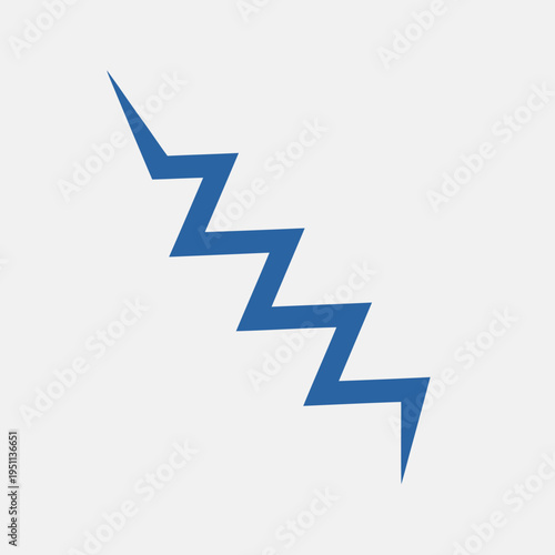 Abstract diagonal downward blue lightning strike graphic, conveying sudden impact, speed, and electrical energy in a clean, minimalist style, ideal for modern design projects