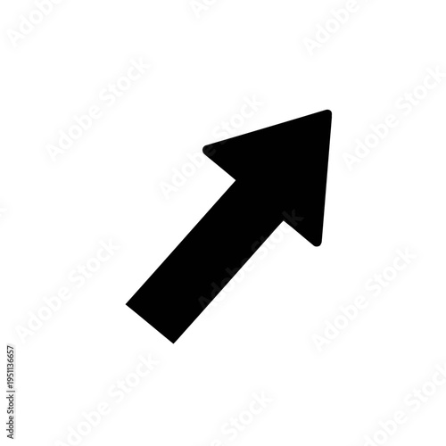 A minimalist black arrow icon pointing diagonally upwards, symbolizing progress, growth, direction, and forward movement. This simple graphic conveys ascent, success, and a positive trajectory