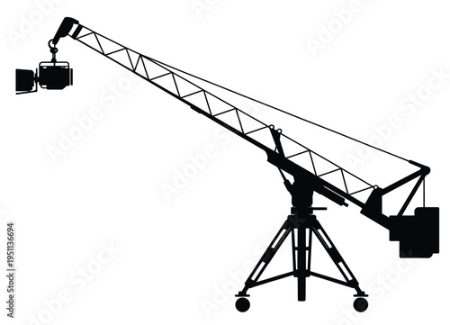 Black and white of a camera mounted on a tripod with a light stand studio equipment 1