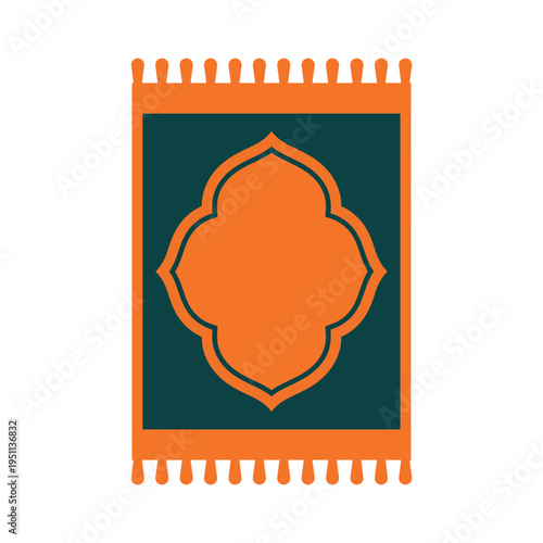 Stylized vector icon of prayer rug with geometric patterns for web design