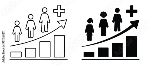 Population growth icon, social development and population increase illustration, people evolution chart, global demographic trend