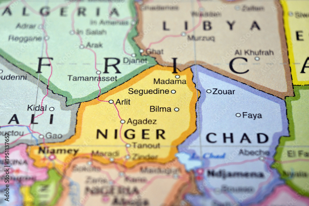 Obraz premium Séguédine Niger on World Map with Blurred Background – Geography Location Concept