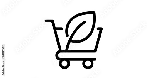 ​Shopping cart with organic leaf icon for eco-friendly and bio product food retail