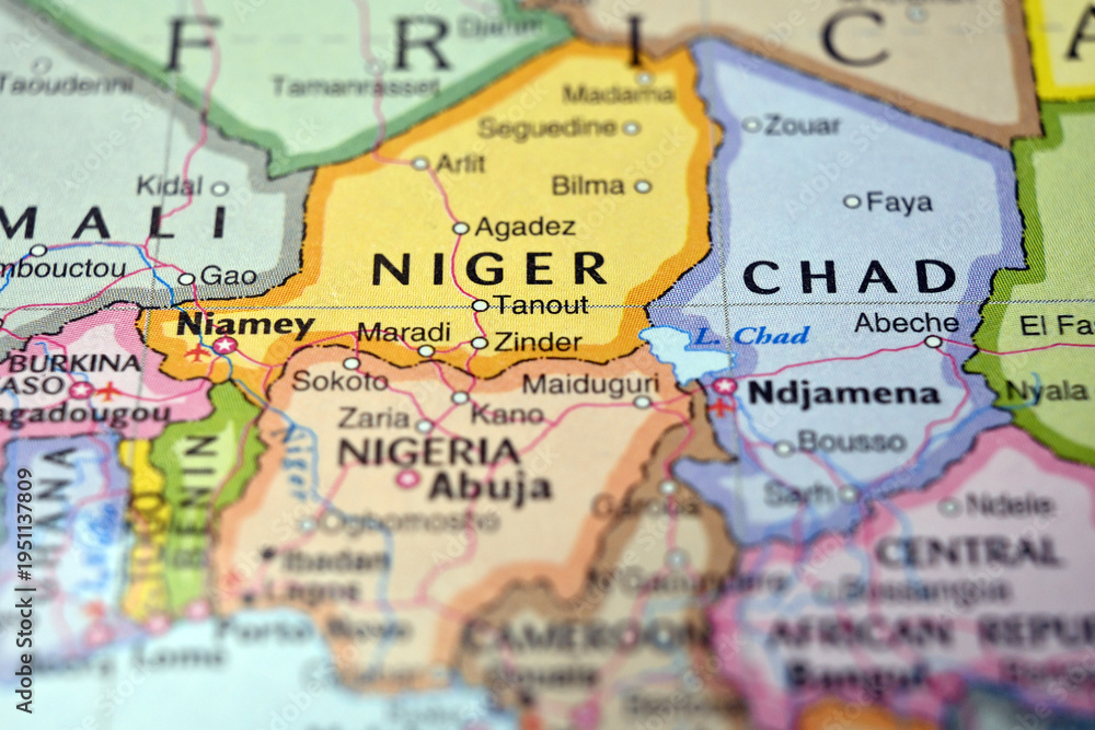 Naklejka premium Niger on World Map with Blurred Background – Geography Location Concept