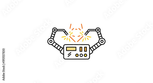 Robot arms with sparks flying around.