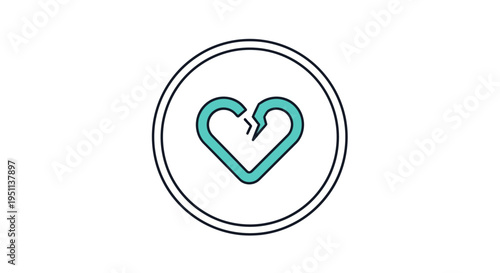Teal heart symbol with crack.