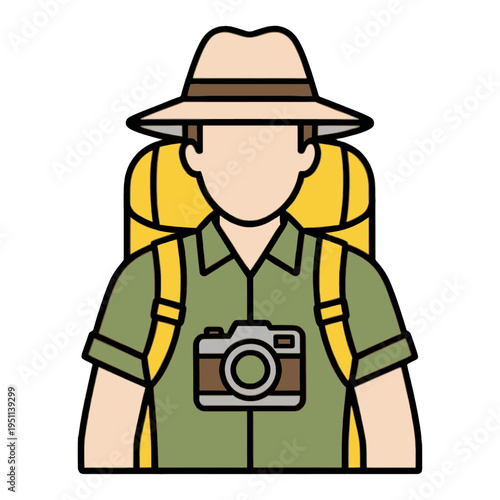 Hiker With Camera Backpack Flat Icon