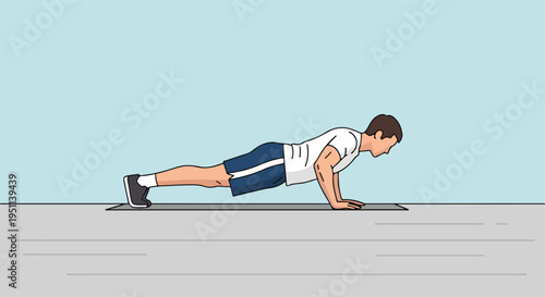 Muscular man doing push-ups on a mat, focused and determined