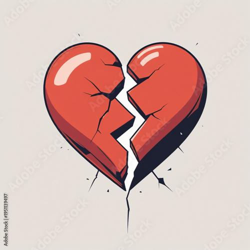 A broken heart illustration symbolizing love and heartbreak in a modern design