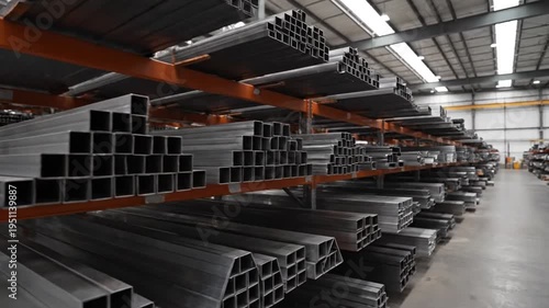Warehouse stock metal profiles.