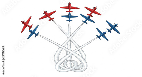Airplanes in aerobatic formation flight.