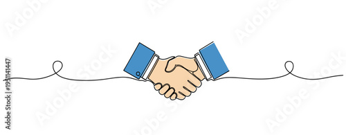 Handshake agreement between two professionals on wavy line. no editable strokes