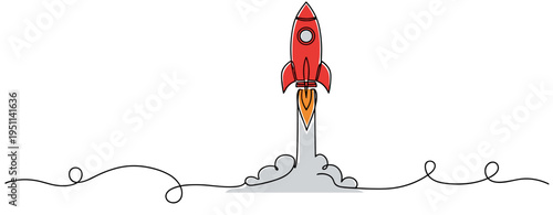 Rocket launching from continuous line on white background. no editable strokes