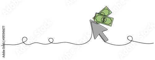 Cursor arrow holding dollar bills on white background. no editable strokes