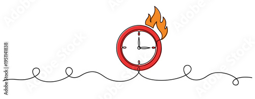 Clock on fire indicating urgent deadline on white background. no editable strokes