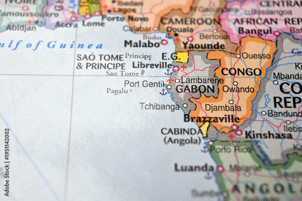 Obraz premium Port Gentil Gabon Close Up Macro World Map Bokeh Background Geographic Image