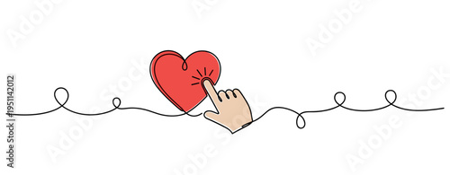 Heart icon being tapped by finger on continuous line. no editable strokes