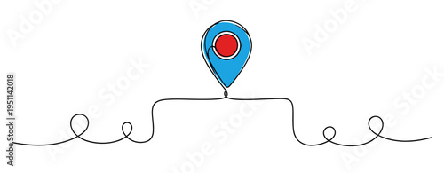 Location marker hovering above continuous line on white. no editable strokes