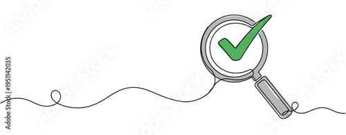 Magnifying glass highlighting check mark over white background. no editable strokes