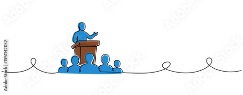 Public speaker addressing audience at podium in meeting. no editable strokes