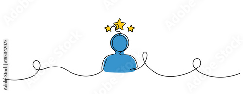 Blue silhouette with stars above head in minimal white background. no editable strokes