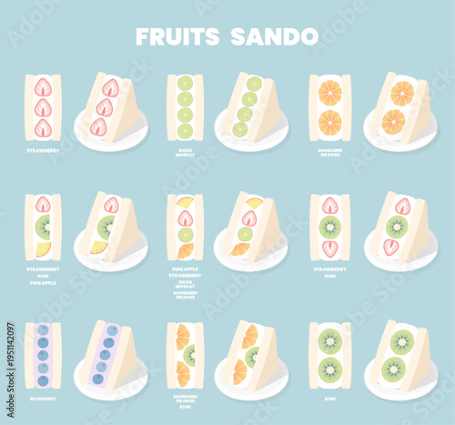 후르츠산도 과일 샌드위치 일러스트레이션 벡터 이미지