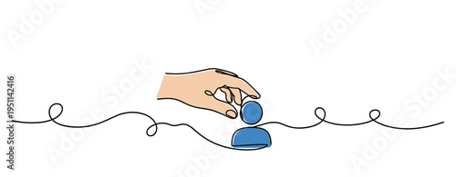 Hand placing user figure on continuous line background. no editable strokes