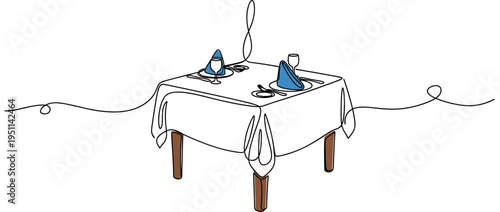 Table set for two with napkins and utensils on white. no editable strokes