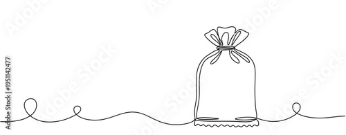 Money bag tied and standing on simple line background. no editable strokes