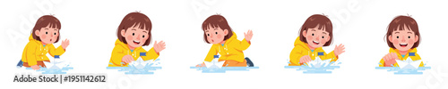 Girl playing with paper boats on water