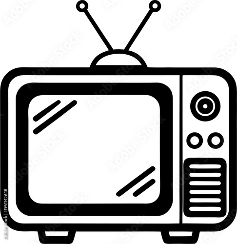 retro tv line art vector icon black and white, white background