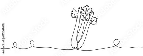 Celery stalks tied standing on continuous line background. no editable strokes