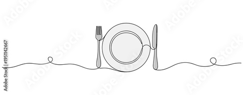 Dinner plate arranged with fork and knife on white background. no editable strokes