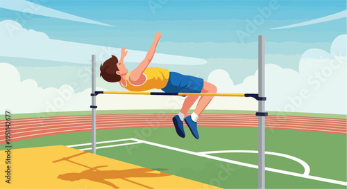 Athlete leaps over high jump bar against a sky backdrop