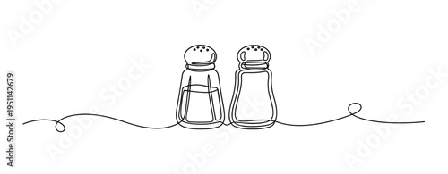 Salt and pepper shakers in continuous line on white background. no editable strokes