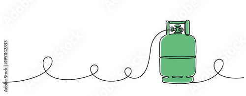 Gas cylinder connected by coiled line on white background. no editable strokes
