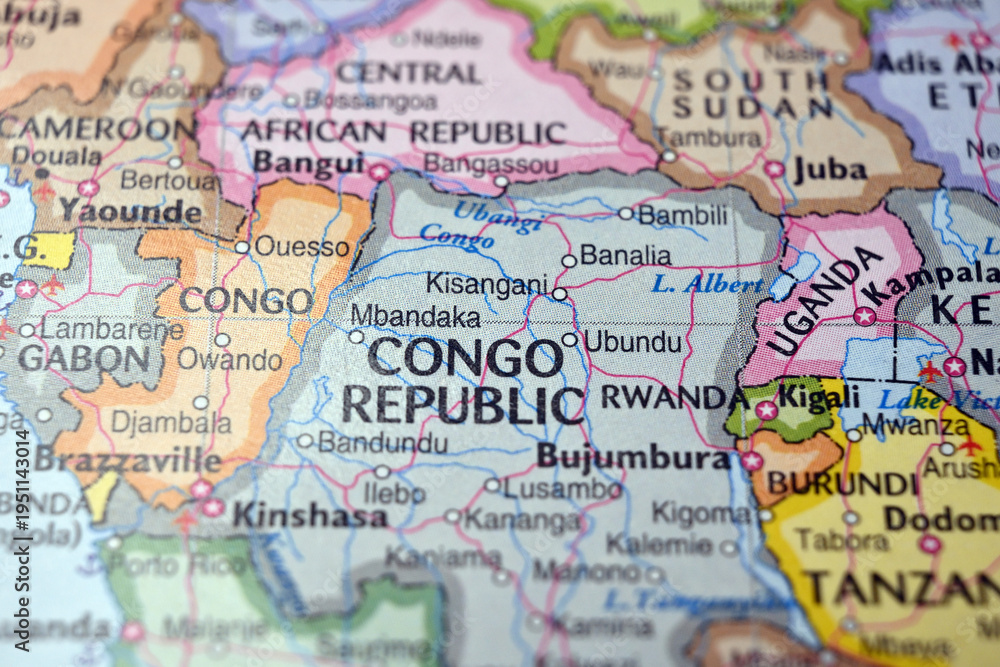 Naklejka premium Kisangani Congo Close Up Macro World Map Bokeh Background Geographic Image