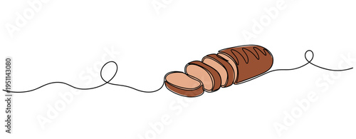 Sliced bread loaf placed on continuous line illustration. no editable strokes