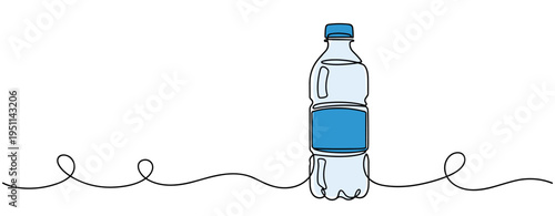 Plastic water bottle standing on white continuous line background. no editable strokes