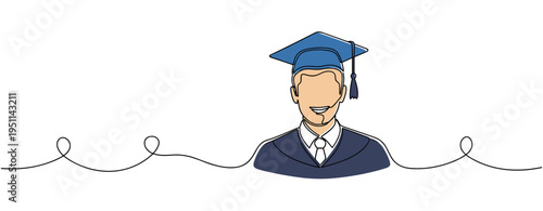Student wearing graduation cap and gown on white background. no editable strokes