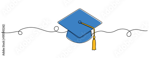 Graduation cap positioned on continuous line in simple layout. no editable strokes