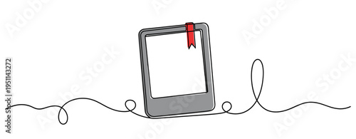E reader tilted with red bookmark on white background. no editable strokes