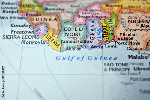 
Yamoussoukro Ivory Coast Close Up Macro World Map Bokeh Background Geographic Image