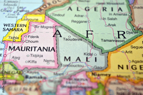 Taoudenni Mali on World Map with Blurred Background – Geography Location Concept