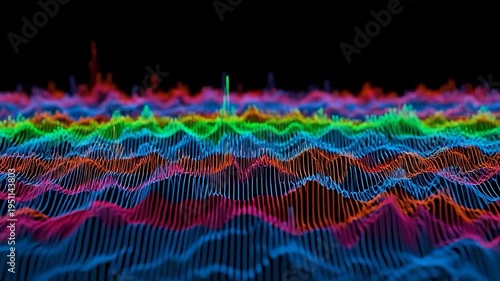 Abstract colorful sound wave visualization on a dark background